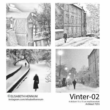 4 doble postkort (15 x 15 cm) m/konvolutt - Vinter-02